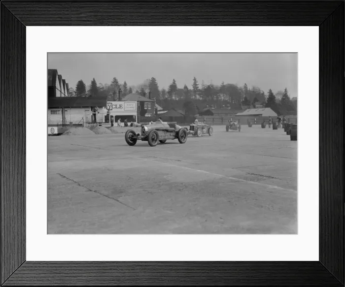 Framed Print : Two Bugatti Type 37s and an MG racing at Brooklands, Surrey, 1930s. Artist: Bill Brunell Framed Print : Two Bugatti Type 37s and an MG racing at Brooklands, Surrey, 1930s. Artist: Bill Brunell