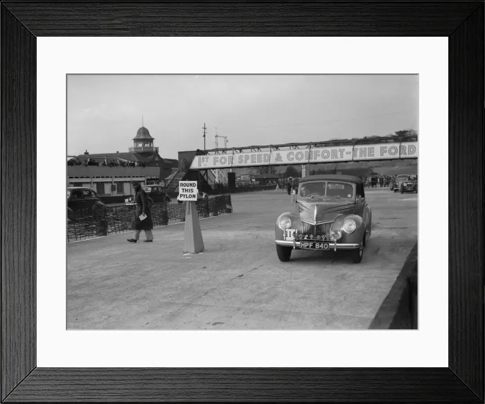 Framed Print : Ford V8 drophead competing in the JCC Rally, Brooklands, Surrey, 1939. Artist: Bill Brunell