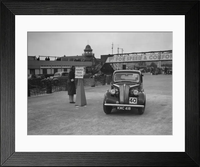 Framed Print : Standard saloon competing in the JCC Rally, Brooklands, Surrey, 1939. Artist: Bill Brunell Framed Print : Standard saloon competing in the JCC Rally, Brooklands, Surrey, 1939. Artist: Bill Brunell