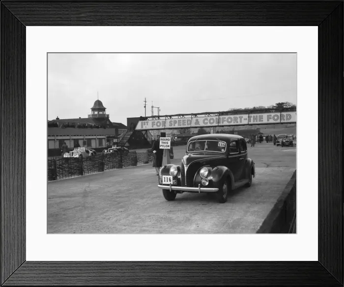 Framed Print : Ford V8 saloon competing in the JCC Rally, Brooklands, Surrey, 1939. Artist: Bill Brunell Framed Print : Ford V8 saloon competing in the JCC Rally, Brooklands, Surrey, 1939. Artist: Bill Brunell