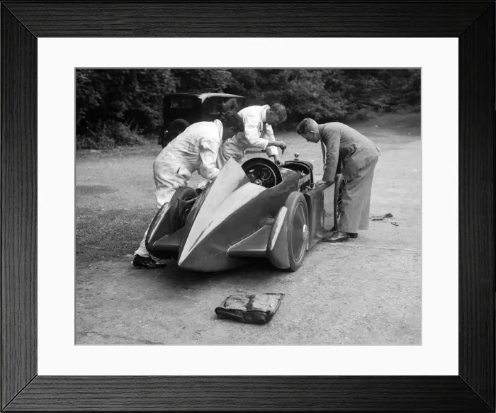 Framed Print : Mechanics working on Leon Cushmans Austin 7 racer for a speed record attempt, Brooklands, 1931 Framed Print : Mechanics working on Leon Cushmans Austin 7 racer for a speed record attempt, Brooklands, 1931