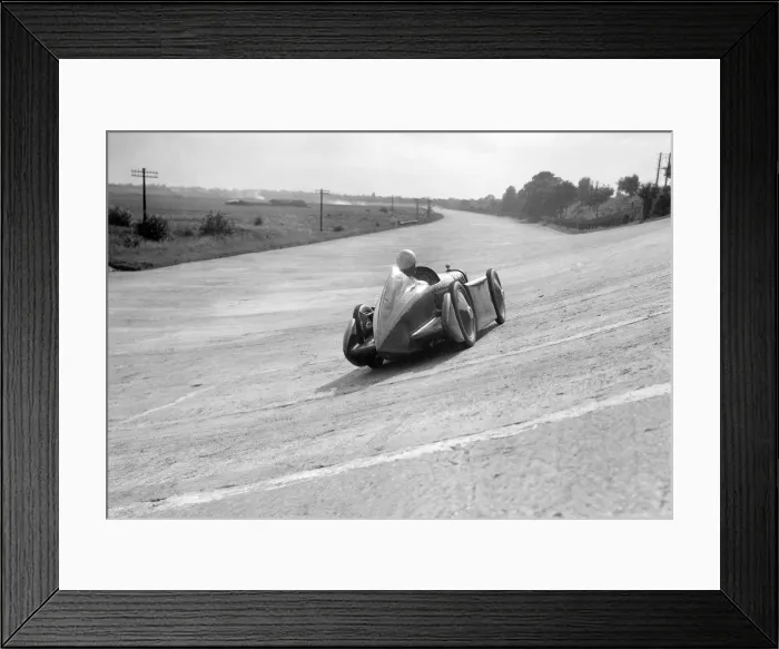 Framed Print : Leon Cushmans Austin 7 racer making a speed record attempt, Brooklands, 8 August 1931 Framed Print : Leon Cushmans Austin 7 racer making a speed record attempt, Brooklands, 8 August 1931