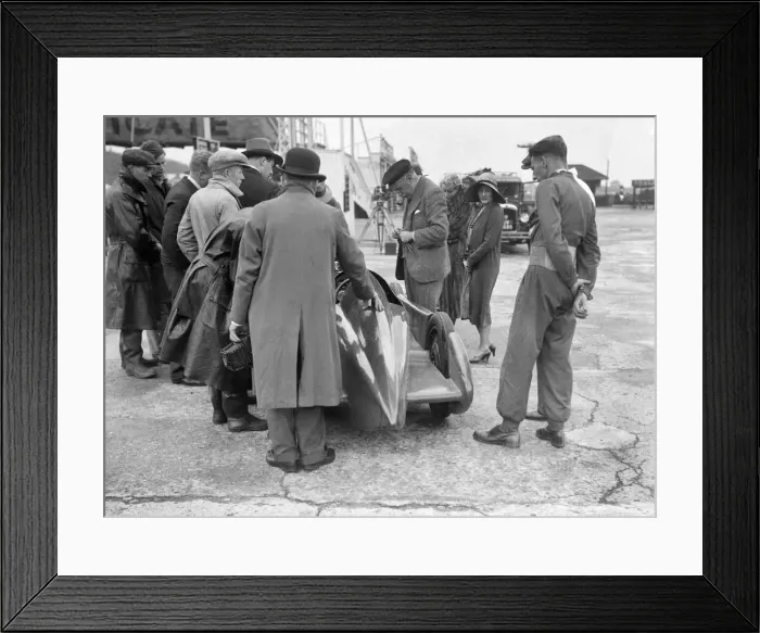 Framed Print : People examining Leon Cushmans Austin 7 racer at Brooklands for a speed record attempt, 1931