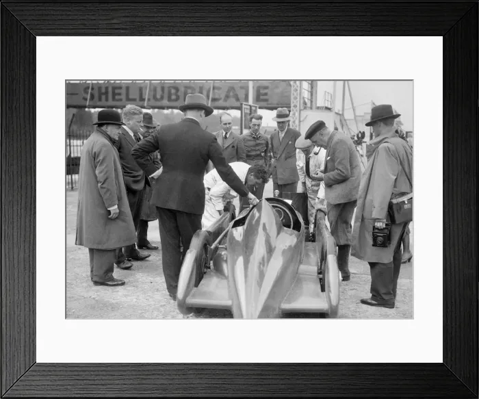 Framed Print : People examining Leon Cushmans Austin 7 racer at Brooklands for a speed record attempt, 1931 Framed Print : People examining Leon Cushmans Austin 7 racer at Brooklands for a speed record attempt, 1931