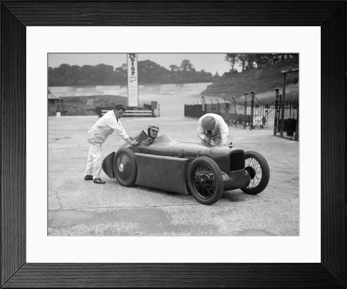 Framed Print : Leon Cushmans Austin 7 racer making a speed record attempt, Brooklands, 8 August 1931 Framed Print : Leon Cushmans Austin 7 racer making a speed record attempt, Brooklands, 8 August 1931