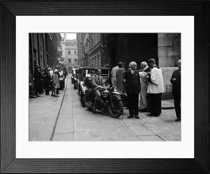 Framed Print : 600 cc Douglas motorcycle combination at a motor vehicle blessing ceremony. Artist: Bill Brunell Framed Print : 600 cc Douglas motorcycle combination at a motor vehicle blessing ceremony. Artist: Bill Brunell