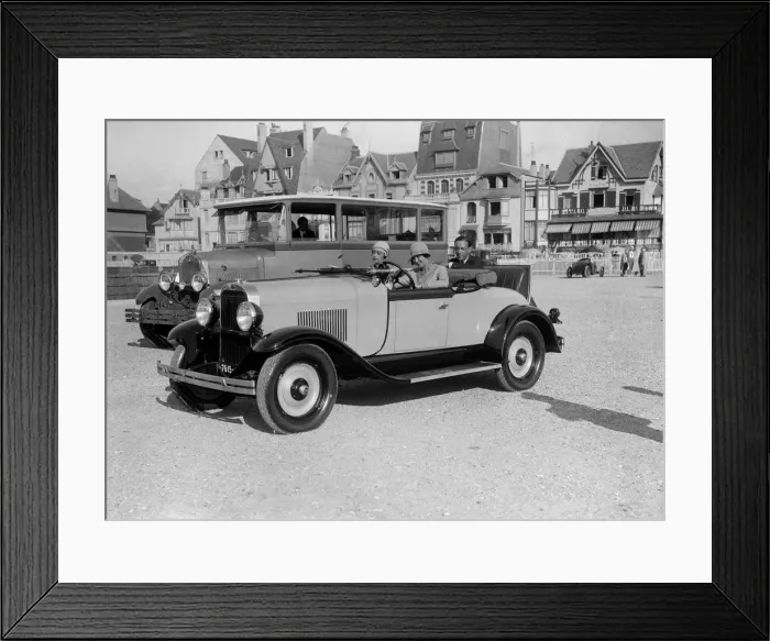 Framed Print : Opel open 2-seater and Laffly omnibus, Boulogne Motor Week, France, 1928. Artist: Bill Brunell Framed Print : Opel open 2-seater and Laffly omnibus, Boulogne Motor Week, France, 1928. Artist: Bill Brunell