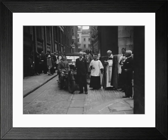 Framed Print : 600 cc Douglas motorcycle combination at a motor vehicle blessing ceremony. Artist: Bill Brunell