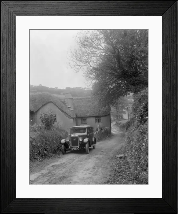 Framed Print : 1931 Austin 16 / 6 on a road test, parked outside Parliament Cottage, Stoke Gabriel, Devon Framed Print : 1931 Austin 16 / 6 on a road test, parked outside Parliament Cottage, Stoke Gabriel, Devon