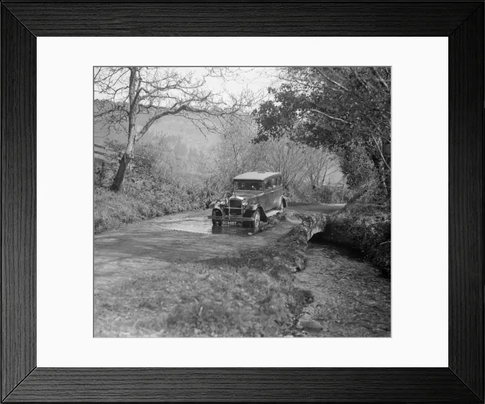 Framed Print : Singer Super Six driving through a ford at Croydon Hill, near Timberscombe, Somerset Framed Print : Singer Super Six driving through a ford at Croydon Hill, near Timberscombe, Somerset