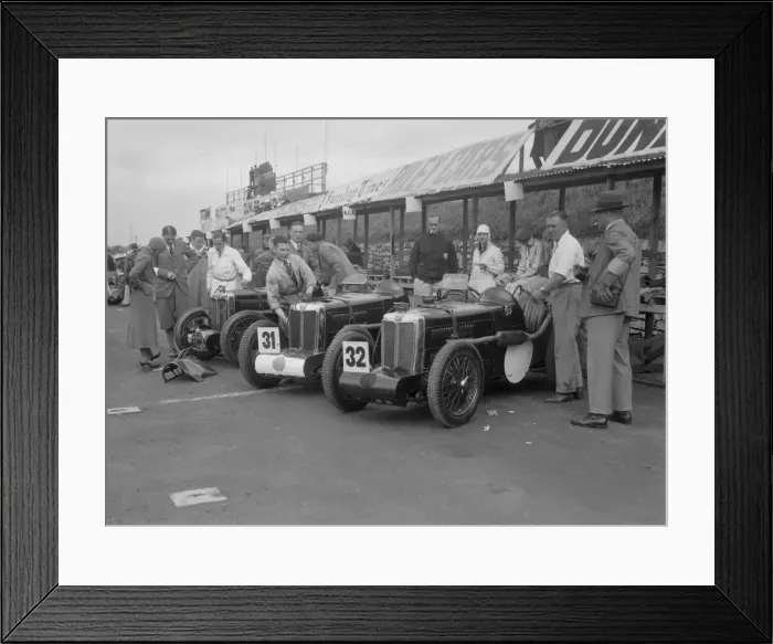 Framed Print : Three MG C type Midgets in the pits at the RAC TT Race, Ards Circuit, Belfast, 1932 Framed Print : Three MG C type Midgets in the pits at the RAC TT Race, Ards Circuit, Belfast, 1932