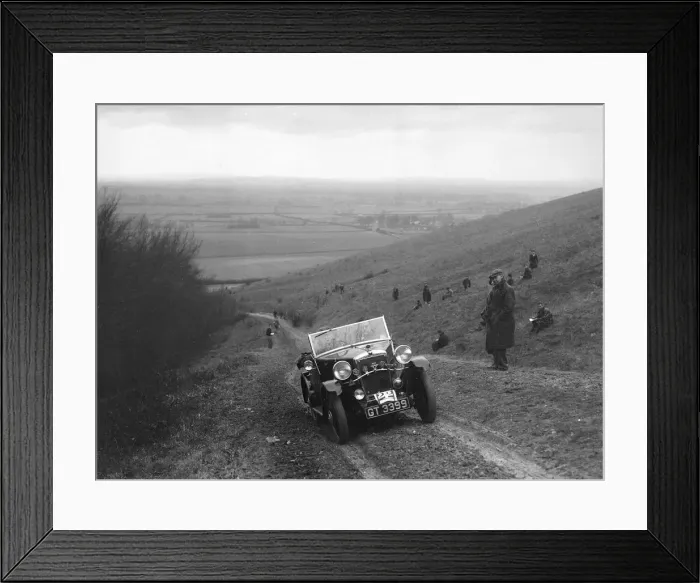 Framed Print : Morris Minor 2-seater competing in a trial, Crowell Hill, Chinnor, Oxfordshire, 1930s Framed Print : Morris Minor 2-seater competing in a trial, Crowell Hill, Chinnor, Oxfordshire, 1930s