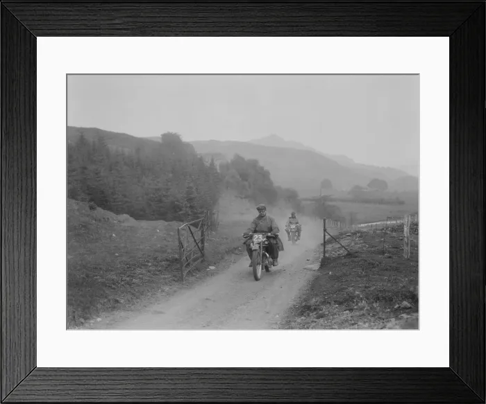 Framed Print : 493 cc Triumphs of L Crisp and KP Jones competing in E&DMC Scottish 6 Days Trial, 1933 Framed Print : 493 cc Triumphs of L Crisp and KP Jones competing in E&DMC Scottish 6 Days Trial, 1933