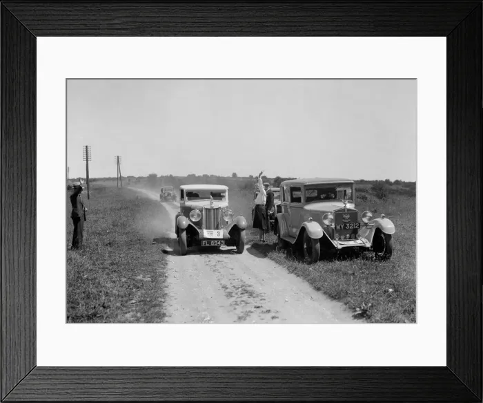 Framed Print : MG 18 / 80 of Mrs R Gough and Bianchi of Kitty Brunell at the B&HMC Brighton Motor Rally, 1930 Framed Print : MG 18 / 80 of Mrs R Gough and Bianchi of Kitty Brunell at the B&HMC Brighton Motor Rally, 1930