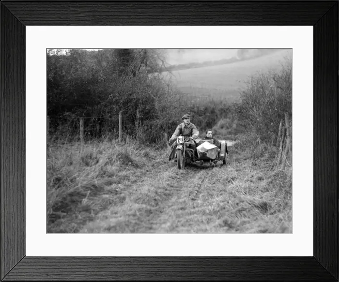 Framed Print : Sunbeam and sidecar competing in the Inter-Varsity Trial, November 1931. Artist: Bill Brunell Framed Print : Sunbeam and sidecar competing in the Inter-Varsity Trial, November 1931. Artist: Bill Brunell