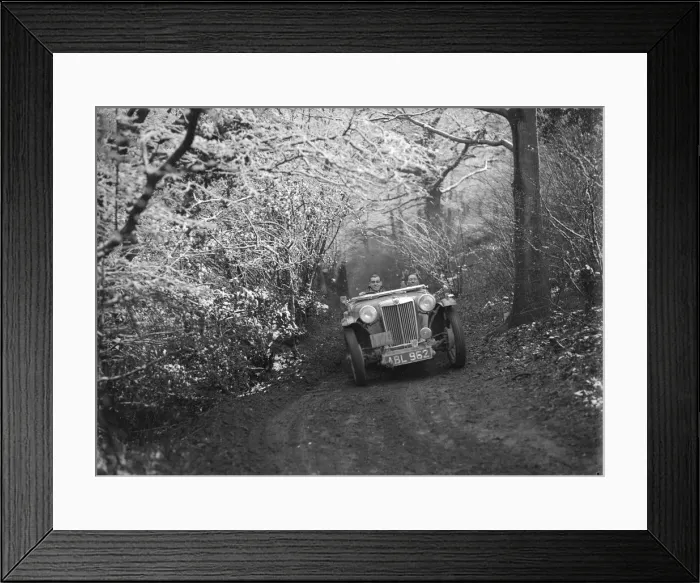Framed Print : 1936 MG TA of the Cream Cracker Team taking part in a motoring trial, late 1930s Framed Print : 1936 MG TA of the Cream Cracker Team taking part in a motoring trial, late 1930s