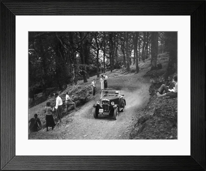 Framed Print : Morris Minor taking part in the B&HMC Brighton-Beer Trial, Fingle Bridge Hill, Devon, 1934 Framed Print : Morris Minor taking part in the B&HMC Brighton-Beer Trial, Fingle Bridge Hill, Devon, 1934
