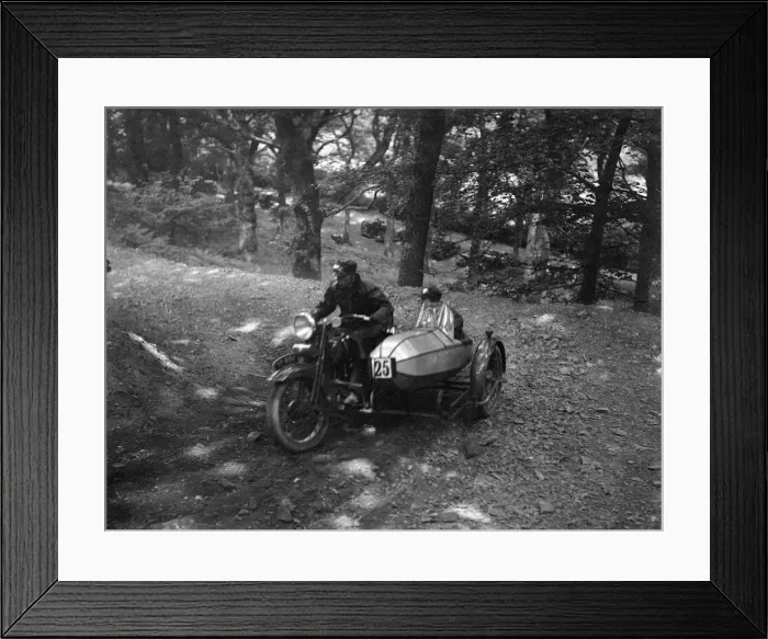 Framed Print : Harley-Davidson and sidecar, B&HMC Brighton-Beer Trial, Fingle Bridge Hill, Devon, 1934 Framed Print : Harley-Davidson and sidecar, B&HMC Brighton-Beer Trial, Fingle Bridge Hill, Devon, 1934