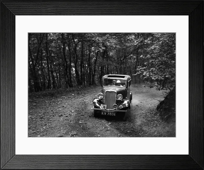 Framed Print : Singer Nine saloon competing in the B&HMC Brighton-Beer Trial, Fingle Bridge Hill, Devon, 1934 Framed Print : Singer Nine saloon competing in the B&HMC Brighton-Beer Trial, Fingle Bridge Hill, Devon, 1934