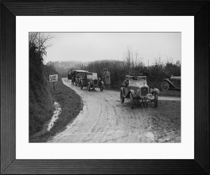 Framed Print : Austins of WCH Pitts and JC Thorowgood competing in the MCC Exeter Trial, 1928. Artist Framed Print : Austins of WCH Pitts and JC Thorowgood competing in the MCC Exeter Trial, 1928. Artist