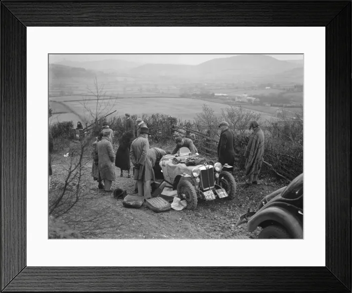 Framed Print : MG PB of K Scales getting a push during the MG Car Club Midland Centre Trial, 1938
