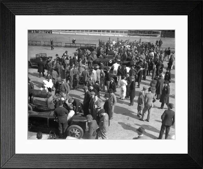 Framed Print : BARC meeting, Brooklands, 1930. Artist: Bill Brunell Framed Print : BARC meeting, Brooklands, 1930. Artist: Bill Brunell