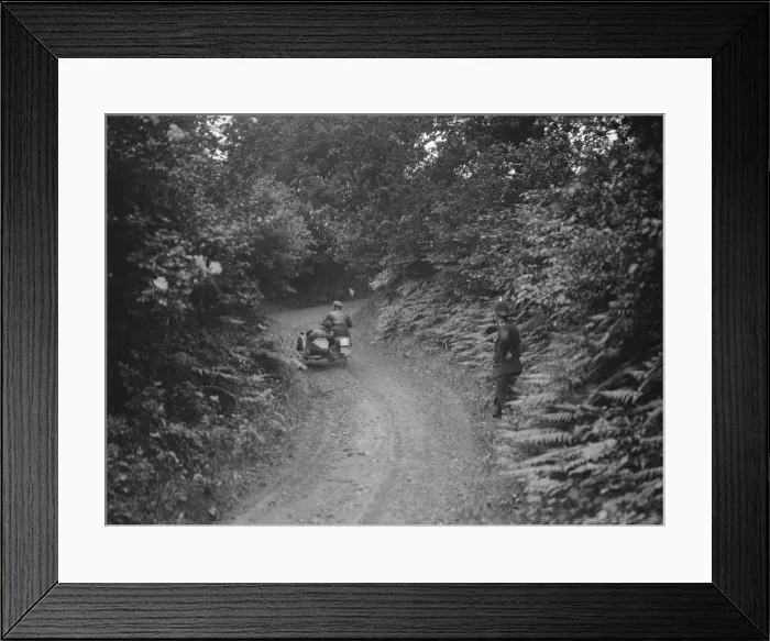 Framed Print : Motorcycle and sidecar, B&HMC Brighton-Beer Trial, Simms Hill, Ilsington, Devon, 1930 Framed Print : Motorcycle and sidecar, B&HMC Brighton-Beer Trial, Simms Hill, Ilsington, Devon, 1930