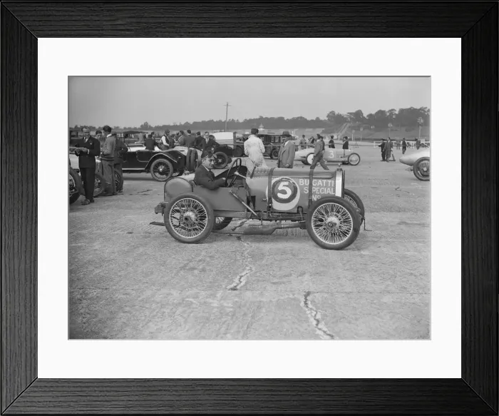 Framed Print : Bugatti of JR Jeffery, winner of a race at a Surbiton Motor Club meeting, Brooklands, Surrey, 1928 Framed Print : Bugatti of JR Jeffery, winner of a race at a Surbiton Motor Club meeting, Brooklands, Surrey, 1928