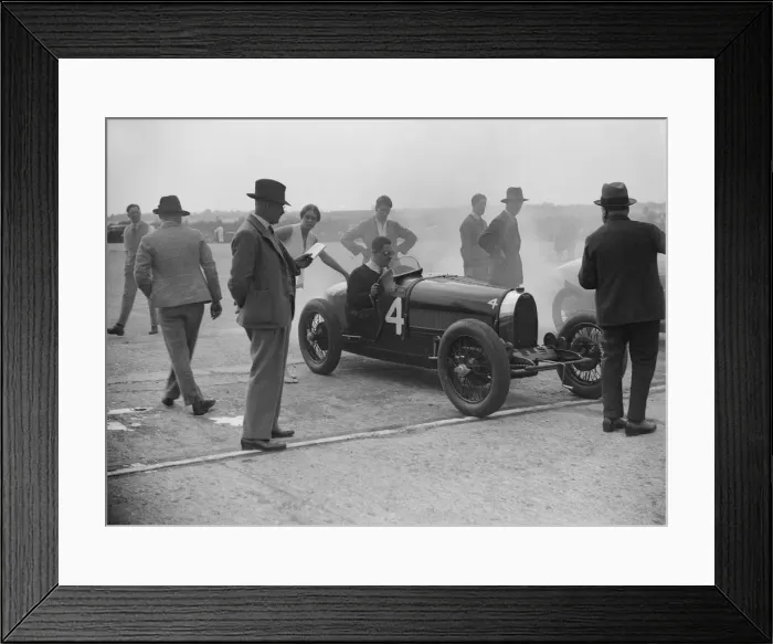Framed Print : Bugatti at a Surbiton Motor Club race meeting, Brooklands, Surrey, 1928. Artist: Bill Brunell Framed Print : Bugatti at a Surbiton Motor Club race meeting, Brooklands, Surrey, 1928. Artist: Bill Brunell