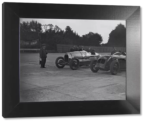 Delage of J Taylor and Bentley of Dudley Froy, Surbiton Motor Club race meeting, Brooklands, 1928