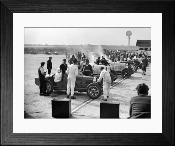 Framed Print : Cars on the start line, Surbiton Motor Club race meeting, Brooklands, Surrey, 1928 Framed Print : Cars on the start line, Surbiton Motor Club race meeting, Brooklands, Surrey, 1928