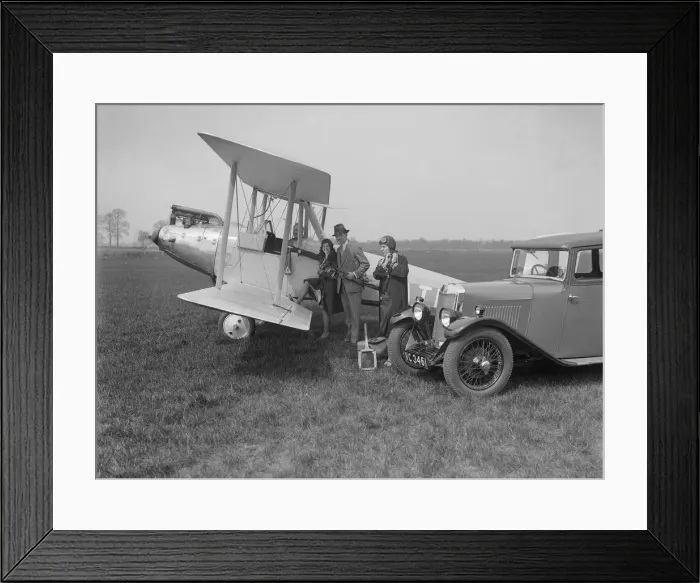 Framed Print : Lea-Francis V type saloon and Blackburn Bluebird aeroplane, c1930. Artist: Bill Brunell Framed Print : Lea-Francis V type saloon and Blackburn Bluebird aeroplane, c1930. Artist: Bill Brunell