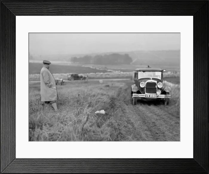 Framed Print : Ford Model A saloon of JW Austin competing in the MCC Sporting Trial, 1930. Artist: Bill Brunell Framed Print : Ford Model A saloon of JW Austin competing in the MCC Sporting Trial, 1930. Artist: Bill Brunell