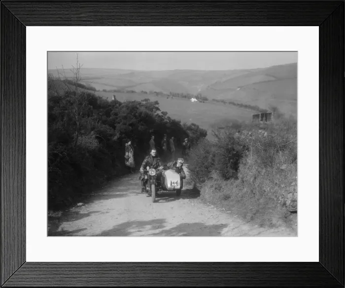 Framed Print : 990 cc AJS and sidecar of M Laidlaw at the MCC Lands End Trial, Beggars Roost, Devon, 1936 Framed Print : 990 cc AJS and sidecar of M Laidlaw at the MCC Lands End Trial, Beggars Roost, Devon, 1936