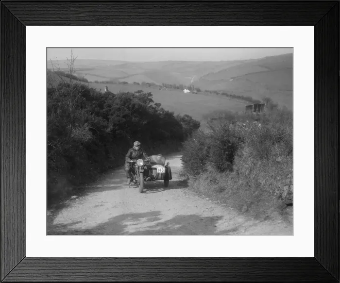Framed Print : 497 cc Ariel and sidecar of R Newman at the MCC Lands End Trial, Beggars Roost, Devon, 1936 Framed Print : 497 cc Ariel and sidecar of R Newman at the MCC Lands End Trial, Beggars Roost, Devon, 1936