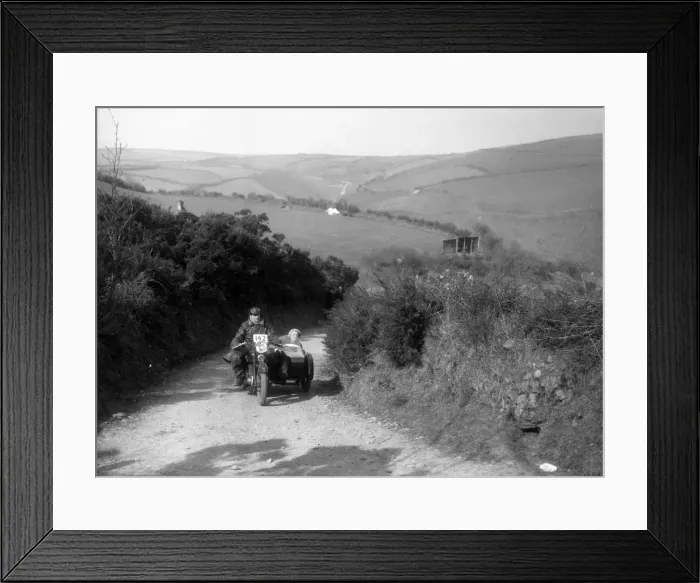 Framed Print : 990 cc AJS and sidecar of CF Crossby at the MCC Lands End Trial, Beggars Roost, Devon, 1936 Framed Print : 990 cc AJS and sidecar of CF Crossby at the MCC Lands End Trial, Beggars Roost, Devon, 1936