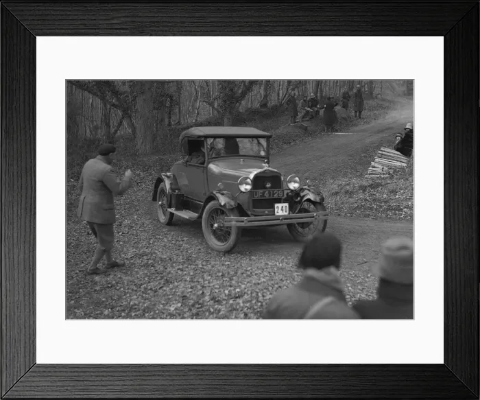 Framed Print : Ford Model A 2-seater of AJ Midgely competing in the Sunbeam Motor Car Club Bognor Trial, 1929 Framed Print : Ford Model A 2-seater of AJ Midgely competing in the Sunbeam Motor Car Club Bognor Trial, 1929