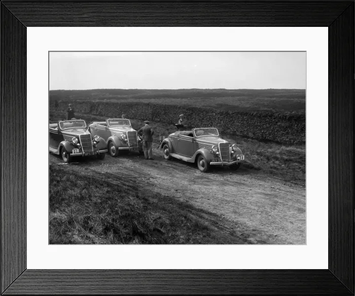 Framed Print : Three Ford V8s at the Sunbac Inter-Club Team Trial, 1935. Artist: Bill Brunell Framed Print : Three Ford V8s at the Sunbac Inter-Club Team Trial, 1935. Artist: Bill Brunell