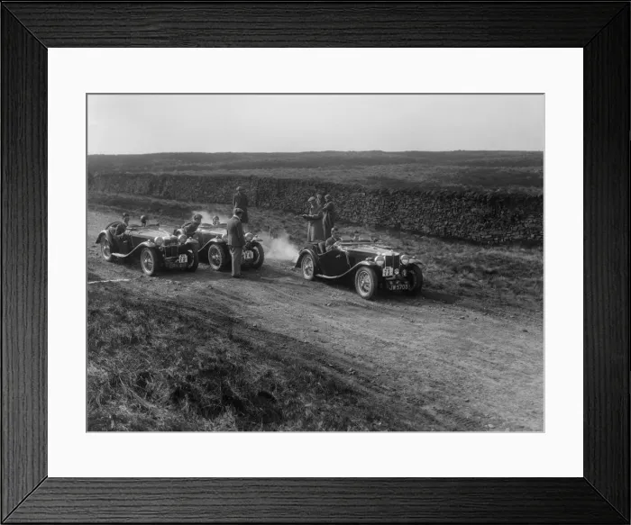 Framed Print : MG Magnette and two MG PAs at the Sunbac Inter-Club Team Trial, 1935. Artist: Bill Brunell Framed Print : MG Magnette and two MG PAs at the Sunbac Inter-Club Team Trial, 1935. Artist: Bill Brunell