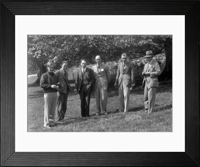 Framed Print : Group of men at Donington Park motor racing circuit, Leicestershire, c1930s. Artist: Bill Brunell Framed Print : Group of men at Donington Park motor racing circuit, Leicestershire, c1930s. Artist: Bill Brunell