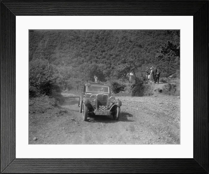 Framed Print : Singer 9 sports saloon competing in the Mid Surrey AC Barnstaple Trial, Beggars Roost, Devon, 1934 Framed Print : Singer 9 sports saloon competing in the Mid Surrey AC Barnstaple Trial, Beggars Roost, Devon, 1934