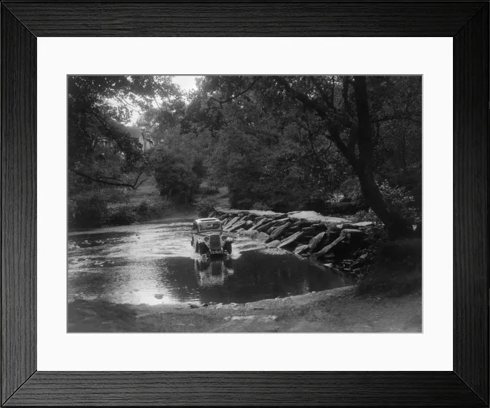 Framed Print : Singer 9 coupe competing in the Mid Surrey AC Barnstaple Trial, Tarr Steps, Exmoor, 1934 Framed Print : Singer 9 coupe competing in the Mid Surrey AC Barnstaple Trial, Tarr Steps, Exmoor, 1934