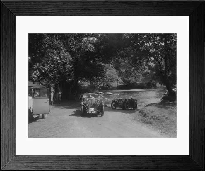 Framed Print : Singer Le Mans and MG D type at the Mid Surrey AC Barnstaple Trial, Tarr Steps, Exmoor, 1934 Framed Print : Singer Le Mans and MG D type at the Mid Surrey AC Barnstaple Trial, Tarr Steps, Exmoor, 1934