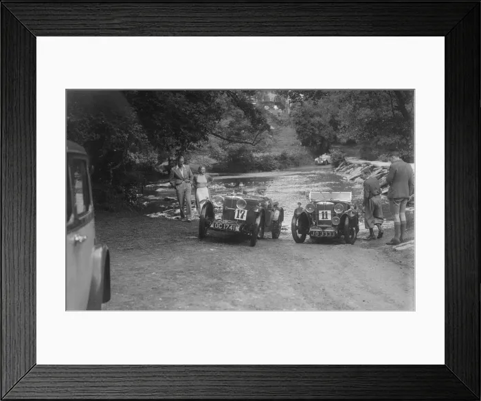 Framed Print : MG J2 and MG D type at the Mid Surrey AC Barnstaple Trial, Tarr Steps, Exmoor, 1934 Framed Print : MG J2 and MG D type at the Mid Surrey AC Barnstaple Trial, Tarr Steps, Exmoor, 1934