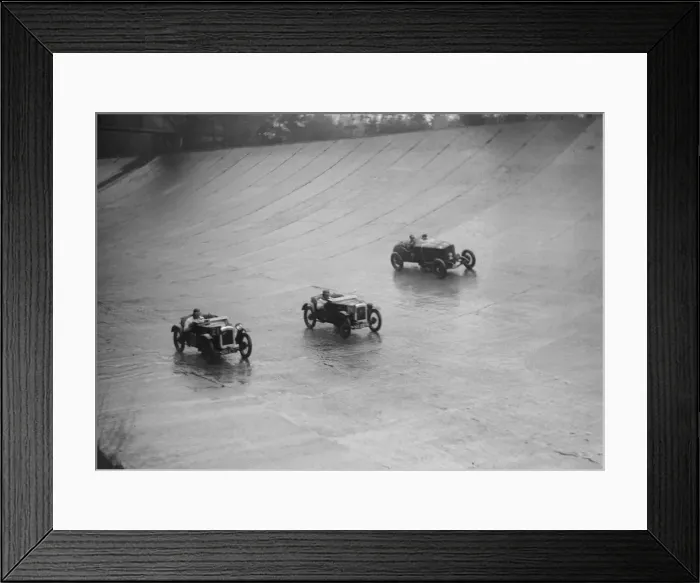 Framed Print : Two Austin 7s and an unidentified car racing at a BARC meeting, Brooklands, Surrey Framed Print : Two Austin 7s and an unidentified car racing at a BARC meeting, Brooklands, Surrey