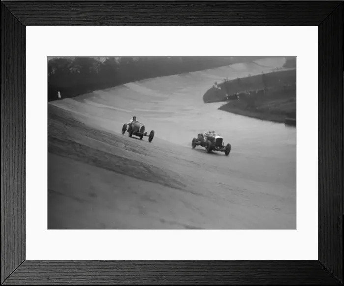 Framed Print : Bugatti and Bentley of Eddie Hall racing at a BARC meeting, Brooklands, Surrey, 1931 Artist Framed Print : Bugatti and Bentley of Eddie Hall racing at a BARC meeting, Brooklands, Surrey, 1931 Artist