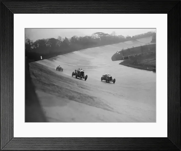 Framed Print : Bentleys of Eddie Hall and RO Williams and a Bugatti, BARC meeting, Brooklands, Surrey