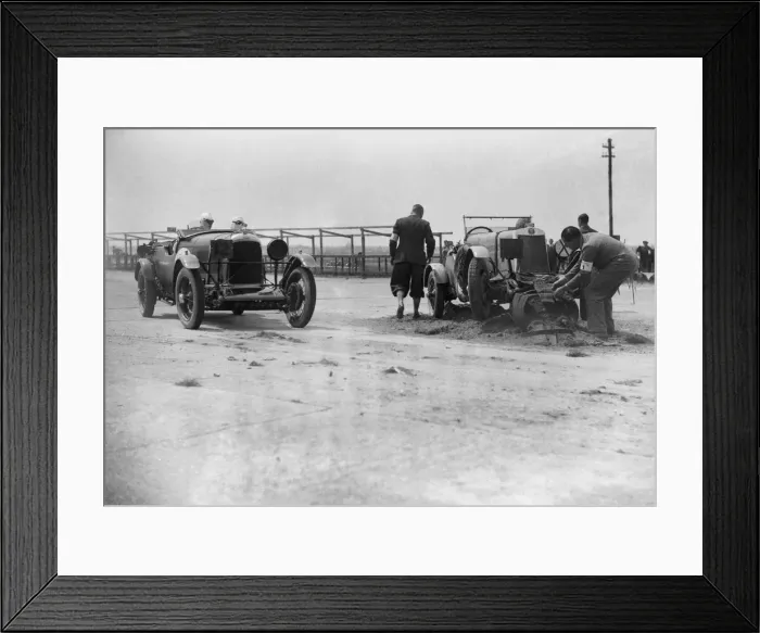 Framed Print : RSS Hebelers Lagonda passing R Childes crashed Lea-Francis, BARC 6-Hour Race Framed Print : RSS Hebelers Lagonda passing R Childes crashed Lea-Francis, BARC 6-Hour Race