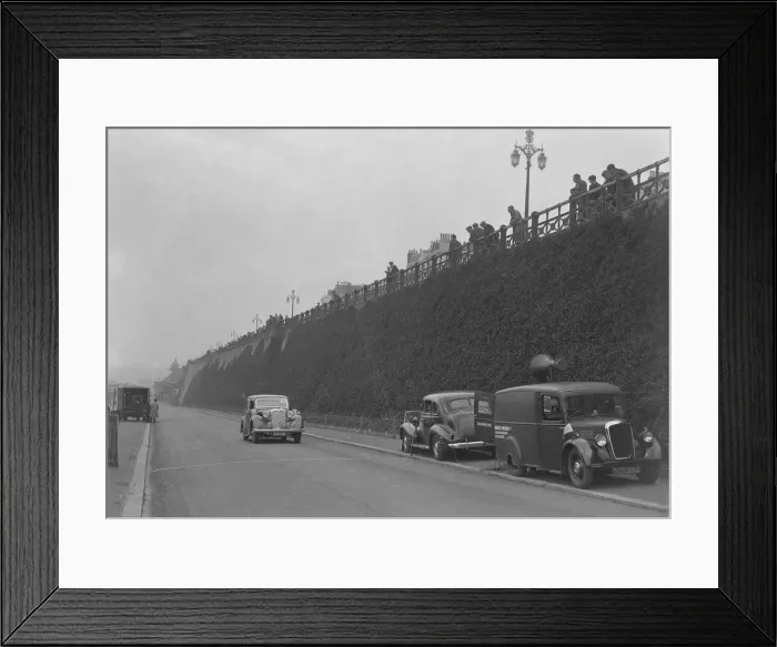 Framed Print : Daimler of CM Simpson and a Morris loudspeaker van on Madeira Drive, Brighton, RAC Rally, 1939 Framed Print : Daimler of CM Simpson and a Morris loudspeaker van on Madeira Drive, Brighton, RAC Rally, 1939