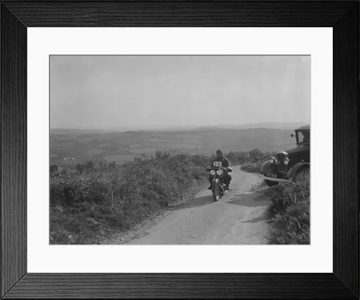 Framed Print : 599 cc Panther motorcycle competing in the MCC Torquay Rally, 1938. Artist: Bill Brunell Framed Print : 599 cc Panther motorcycle competing in the MCC Torquay Rally, 1938. Artist: Bill Brunell